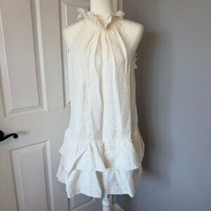 Theia Halter Tier Ruffle Silk Linen Shift Dress Size 8